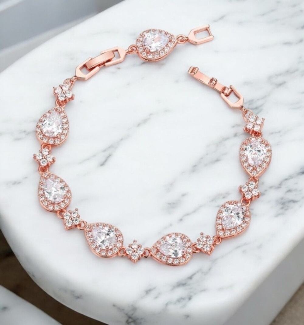 Rose Gold Plated Teardrop Cubic Zirconia Bracelet NIB